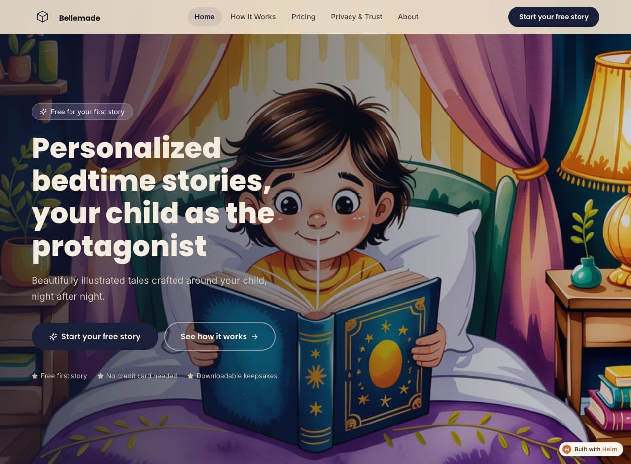 Bellemade — a real site built and published with Helm