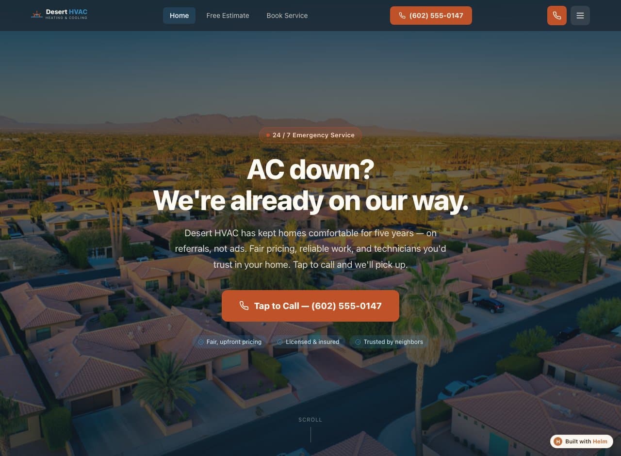 Desert HVAC — a published Helm build, taking payments